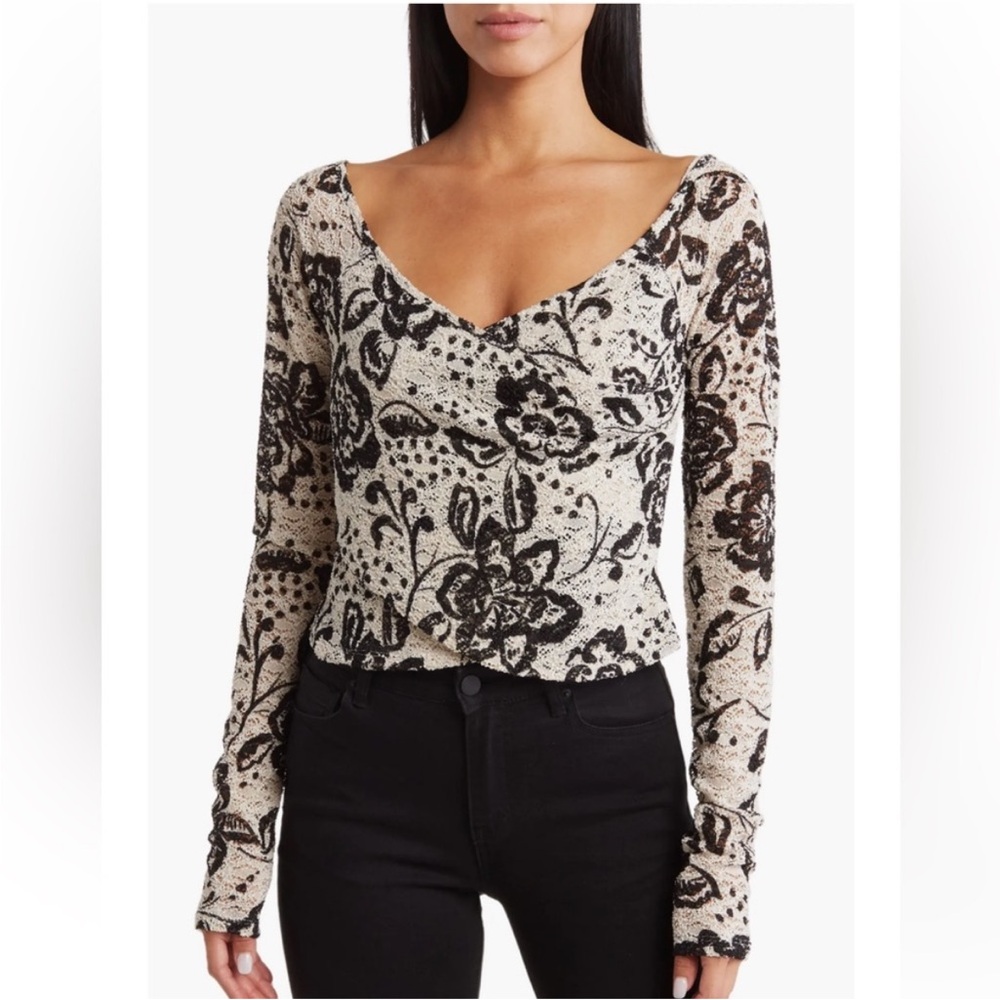 Free People Chloe Floral Print Lace Crop Knit